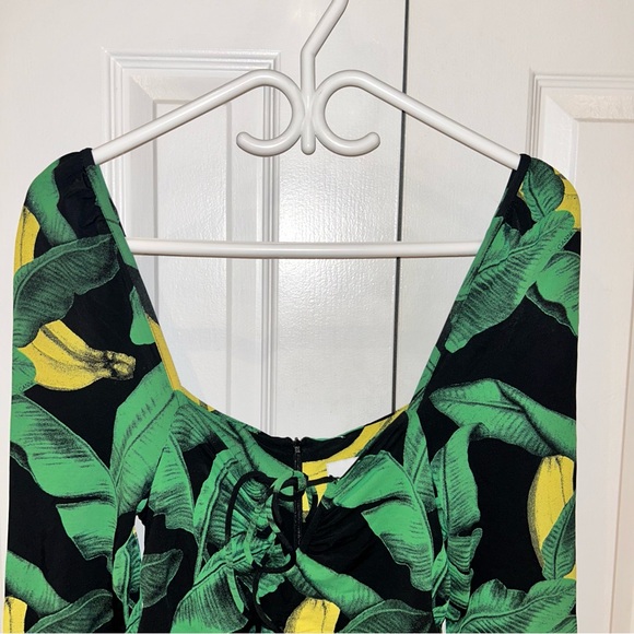 Ganni Ruched Black Banana Palm Print Midi Dress - Picture 5 of 13